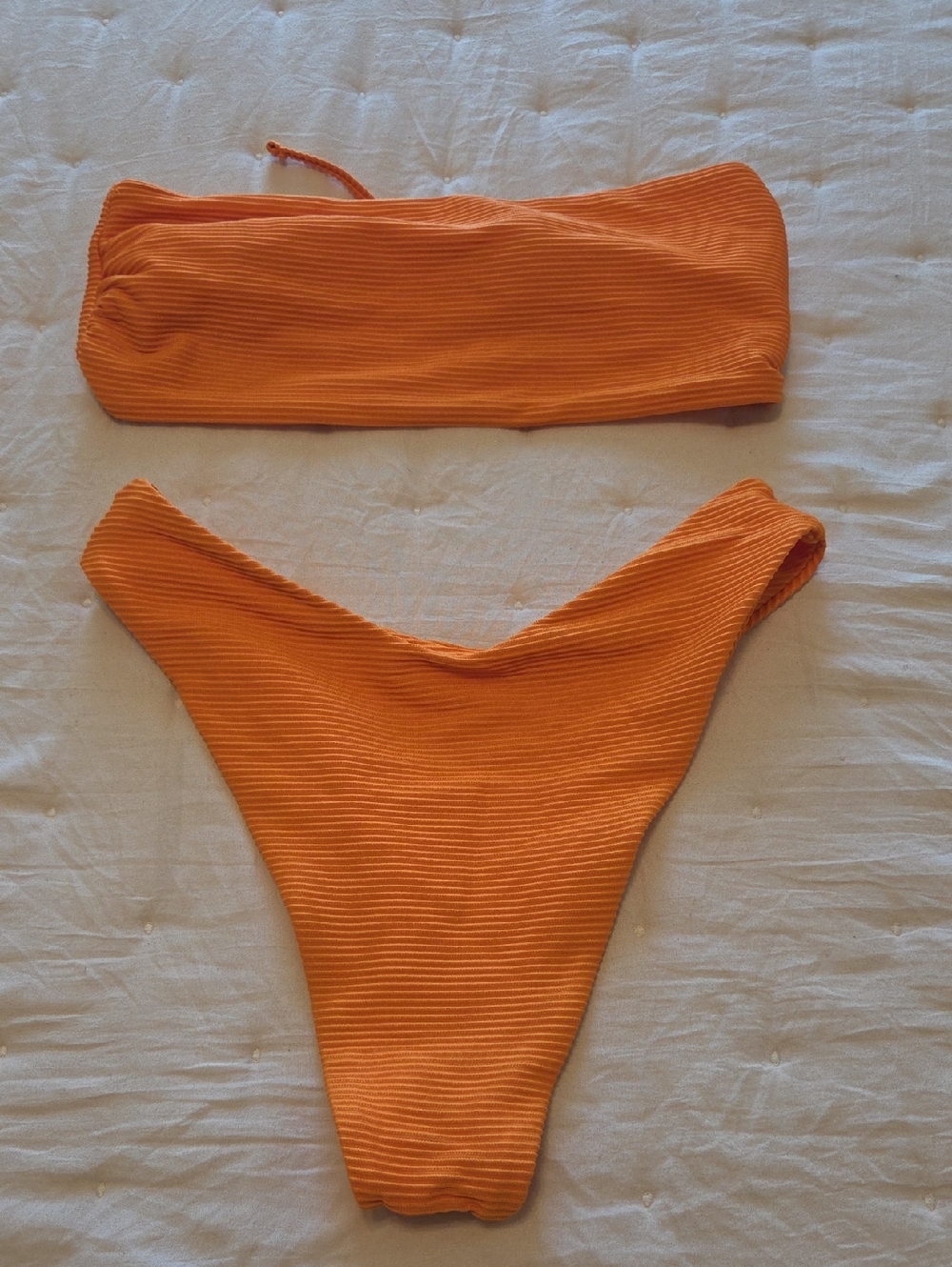 Zaful Orange Ribbed Bandeau Bikini Set